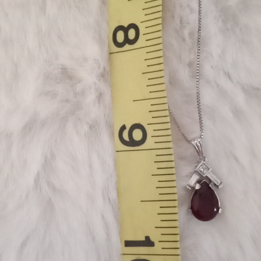 Sterling silver necklace with clear and red crystals. 9" chain and 3/4" pendant. - Picture 7 of 7